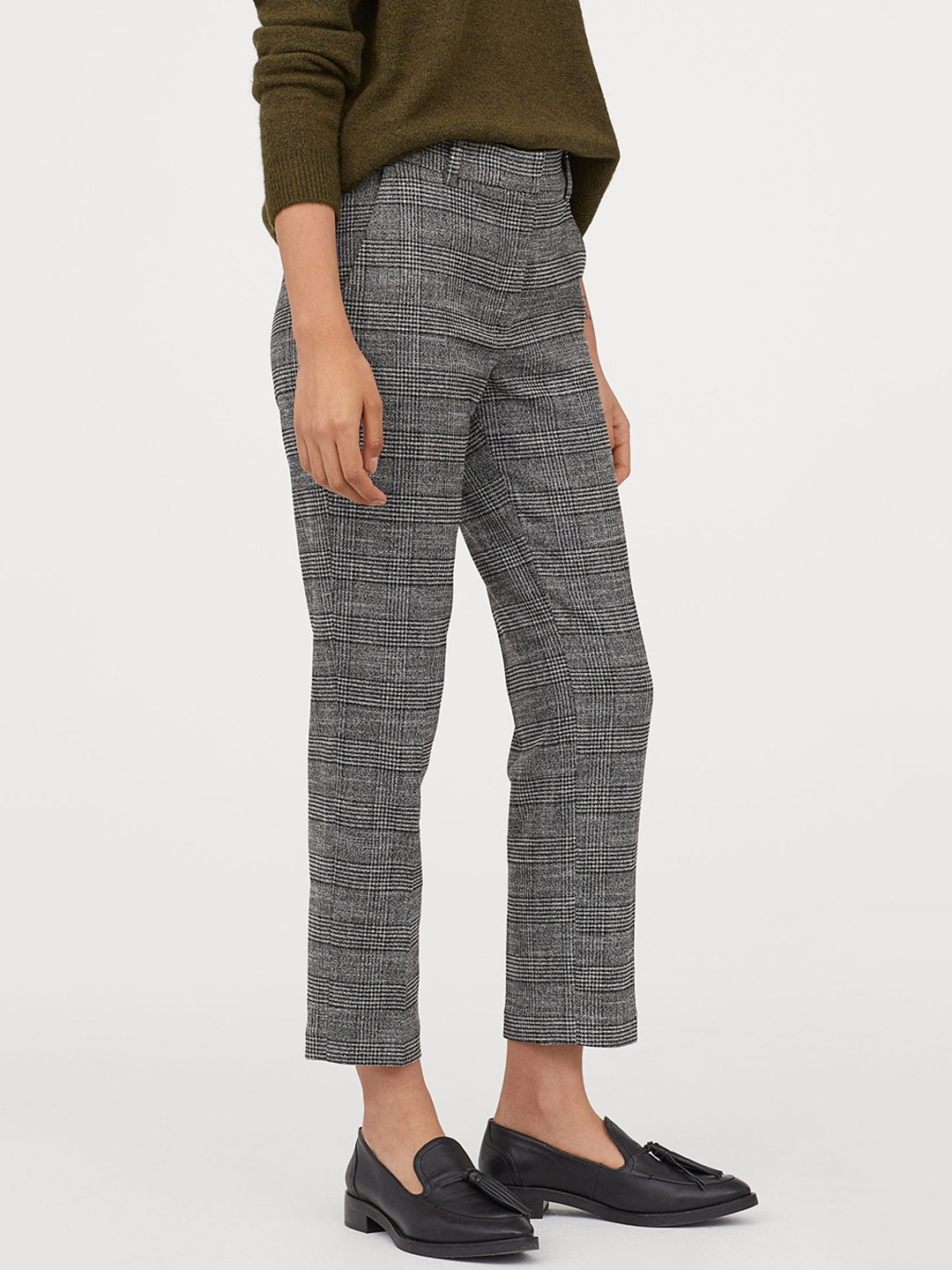 Buy H&M Women Black Checked Cigarette Trousers Trousers for Women
