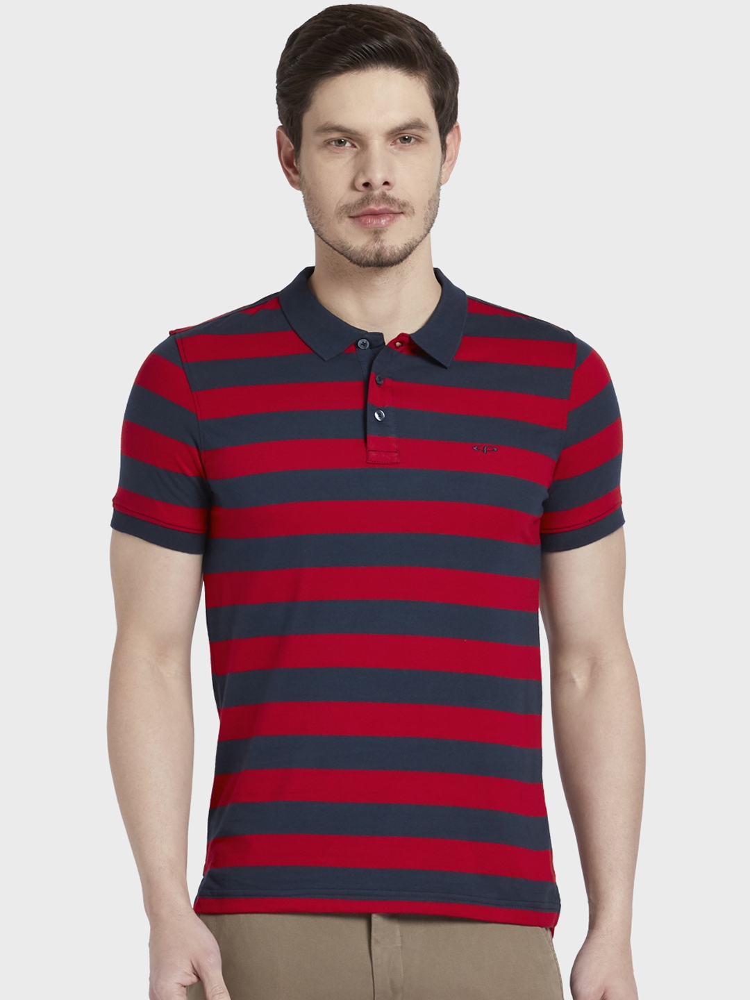 Buy ColorPlus Men Red & Navy Blue Striped Polo Collar T Shirt - Tshirts ...