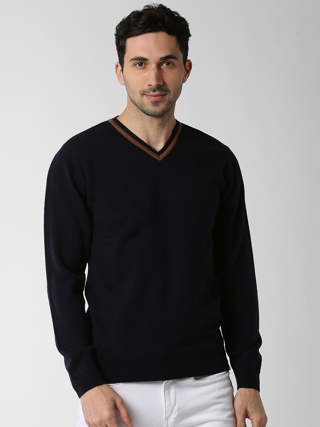 Buy Peter England Casuals Men Black Solid Pullover Sweater Sweaters