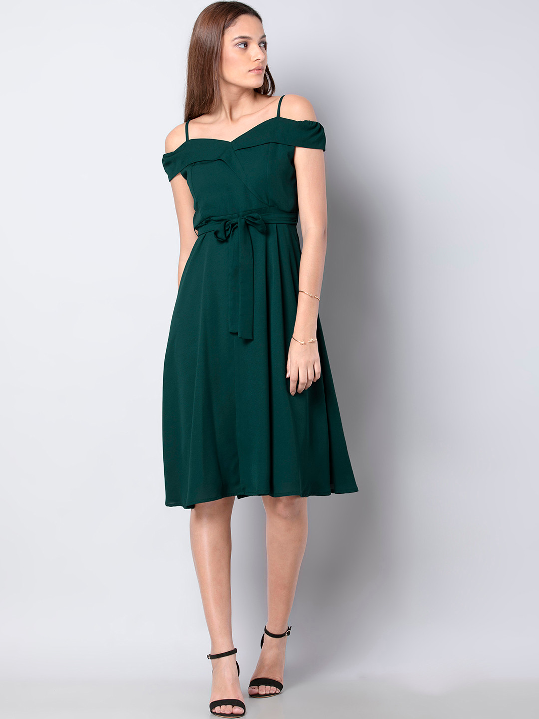 Buy FabAlley Women Green Solid Fit And Flare Dress Dresses for Women
