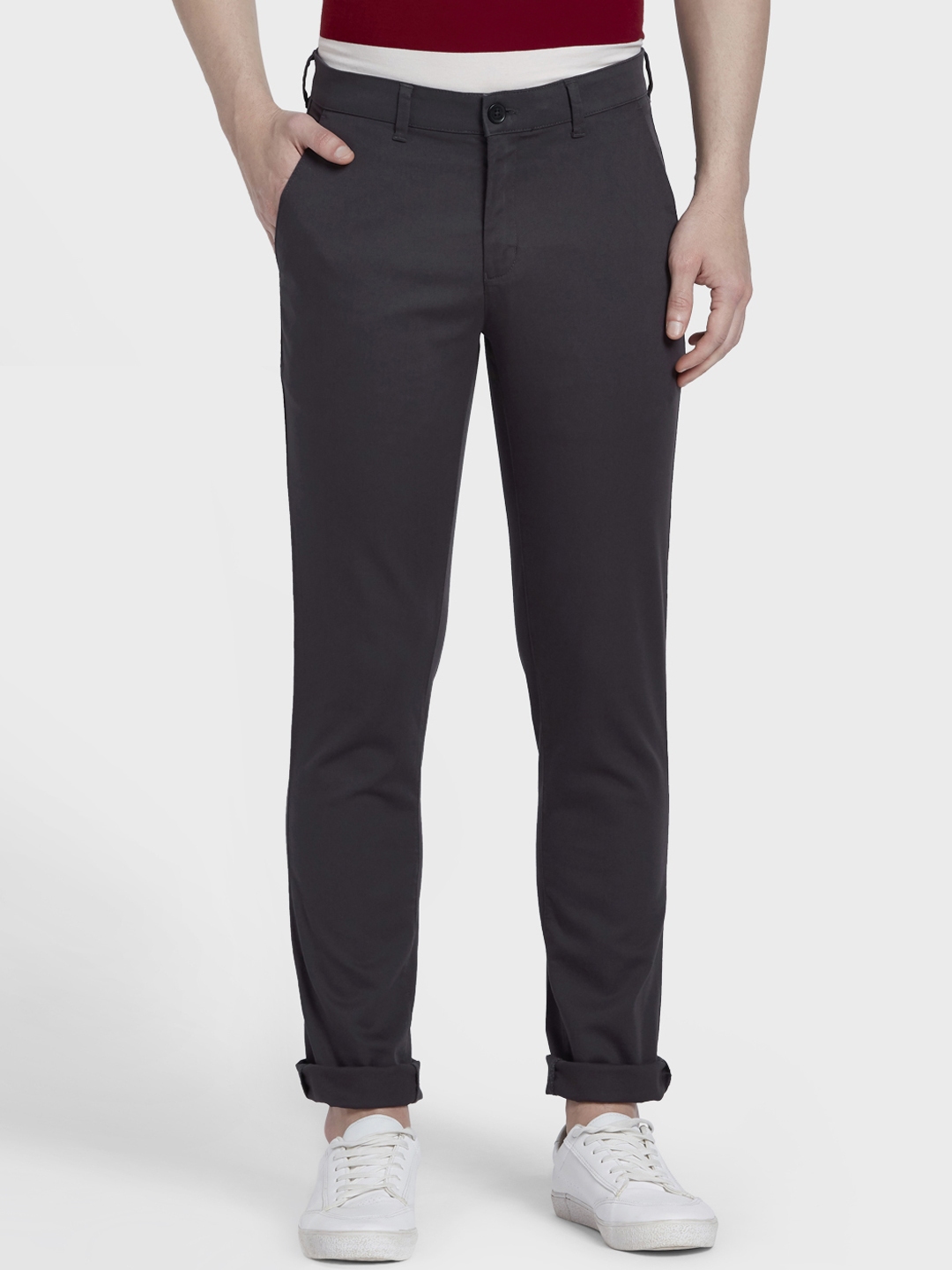 Buy ColorPlus Men Grey Regular Fit Solid Regular Trousers - Trousers ...