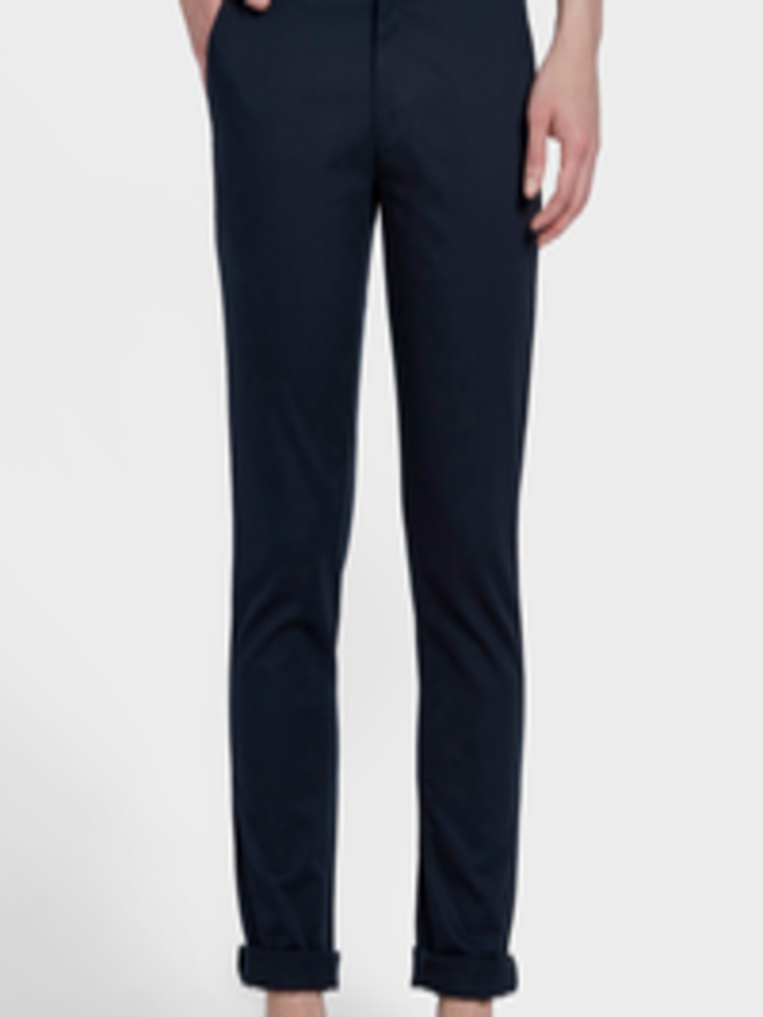 Buy ColorPlus Men Navy Blue Regular Fit Solid Regular Trousers ...