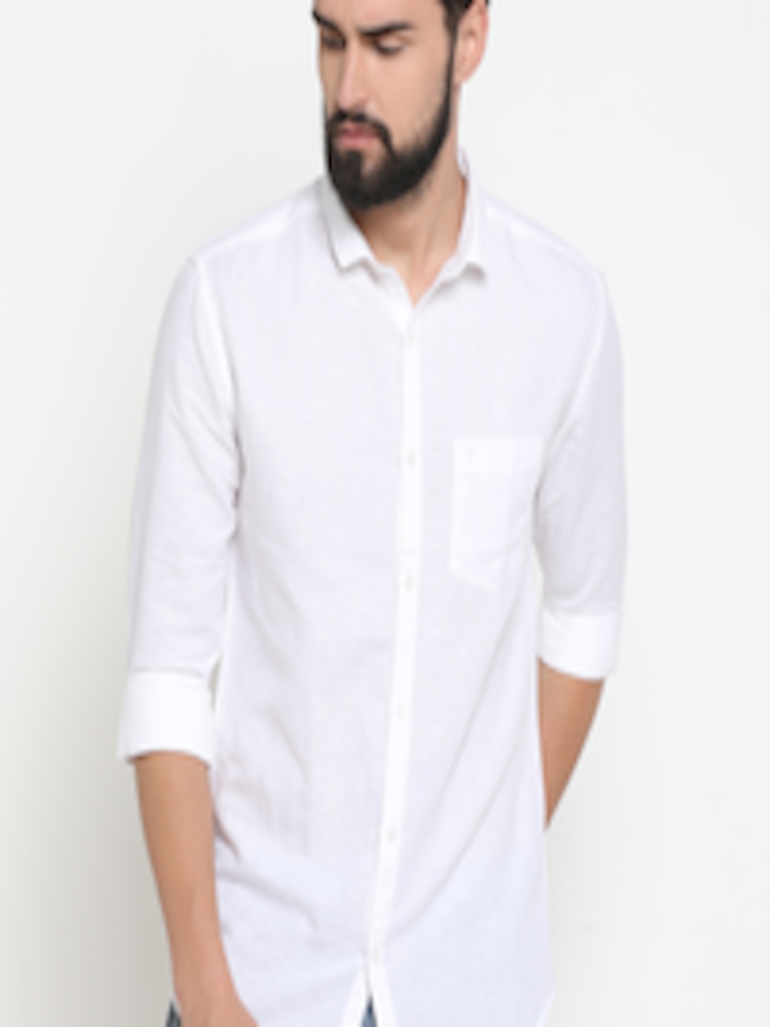 Buy SHOWOFF Men White Slim Fit Solid Casual Linen Shirt - Shirts for ...