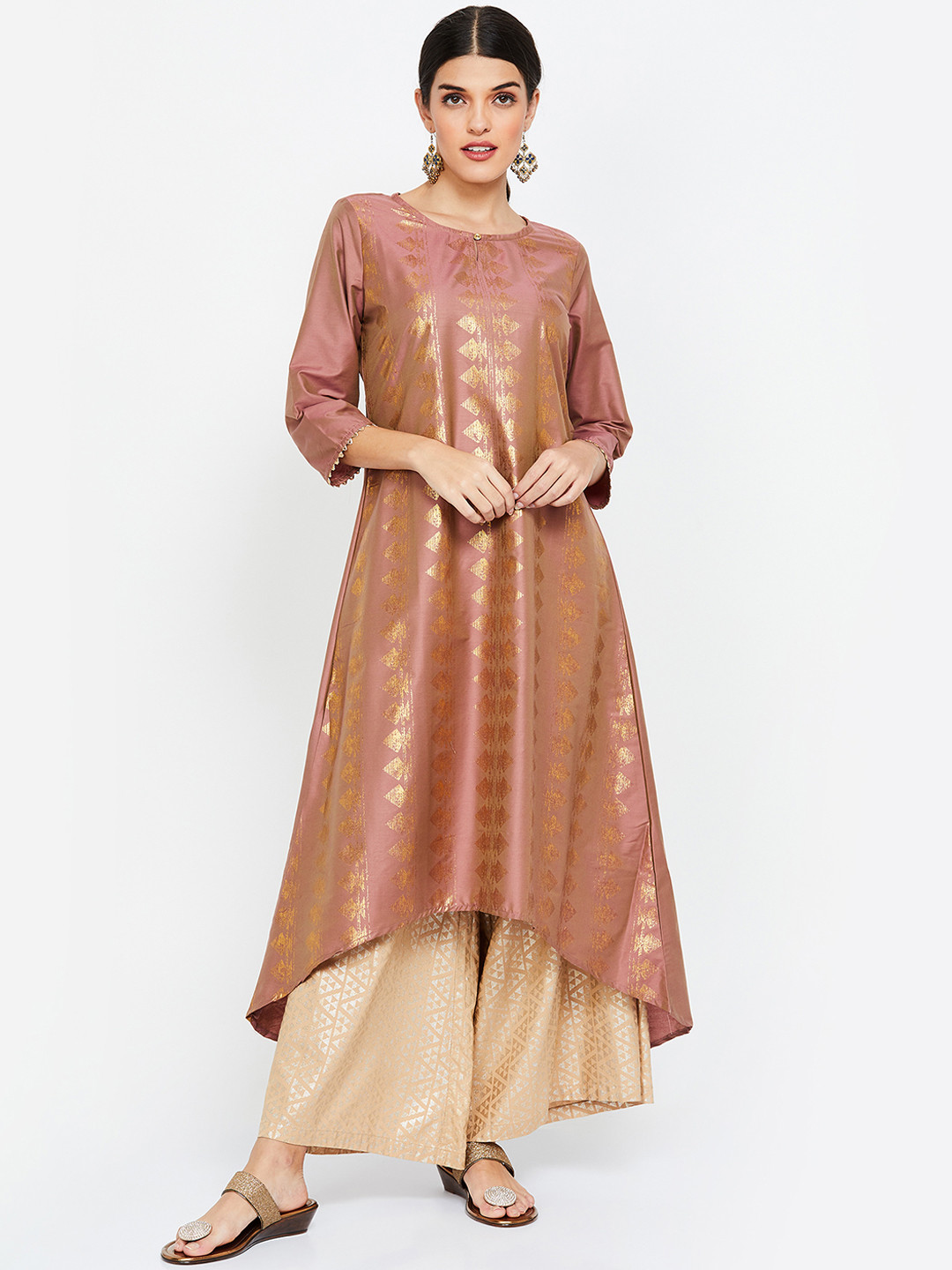 Women Mauve & White Printed Kurta Top