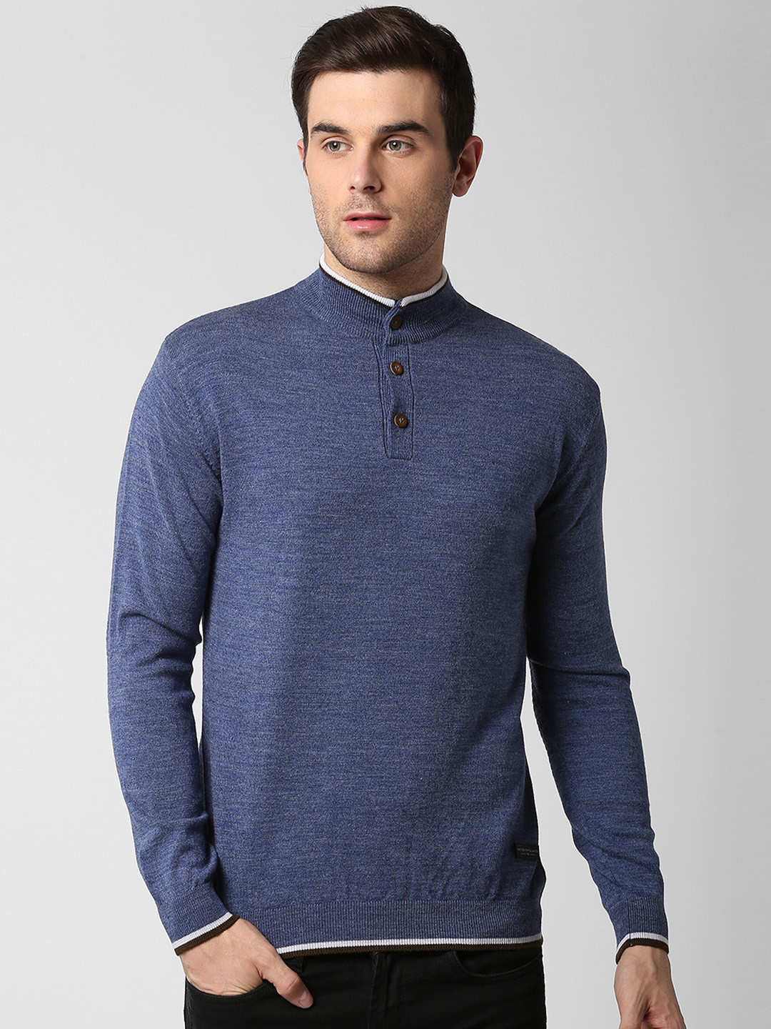 Buy Peter England Casuals Men Blue Solid Pullover Sweater Sweaters