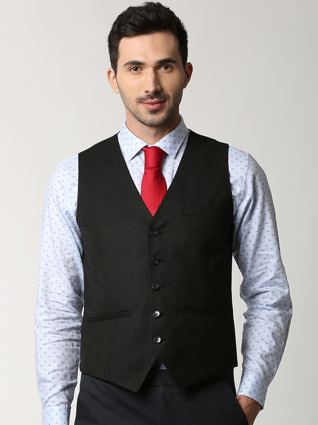 Buy Peter England Black Printed Woven Waistcoat Waistcoat for Men