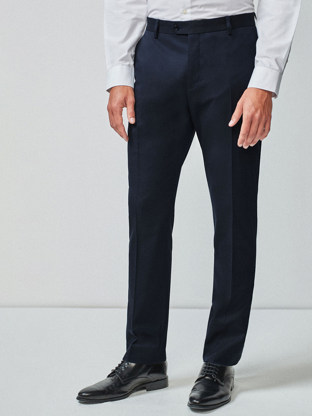 Buy Next Men Navy Blue Skinny Fit Solid Formal Trousers Trousers for