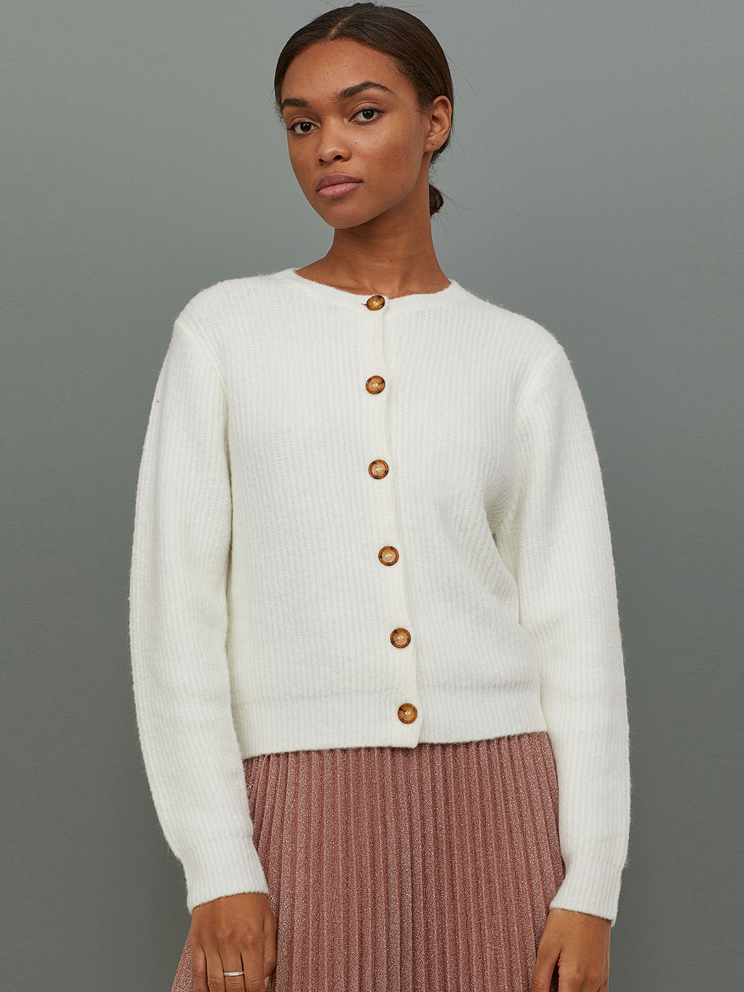 Buy H&M Women White Solid Rib Knit Cardigan Sweaters for Women