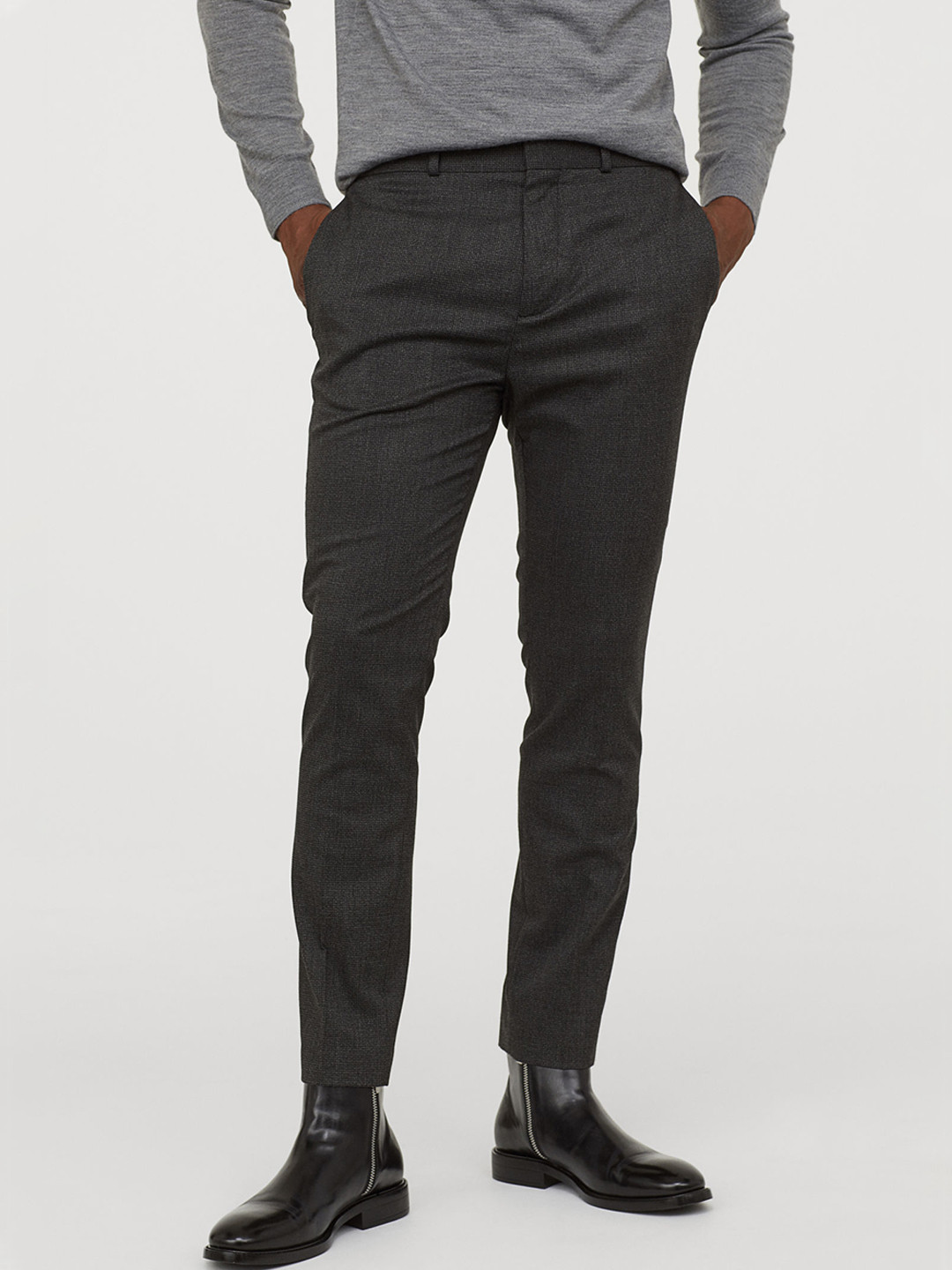 Buy H&M Men Black Solid Suit Trousers Skinny Fit Trousers for Men