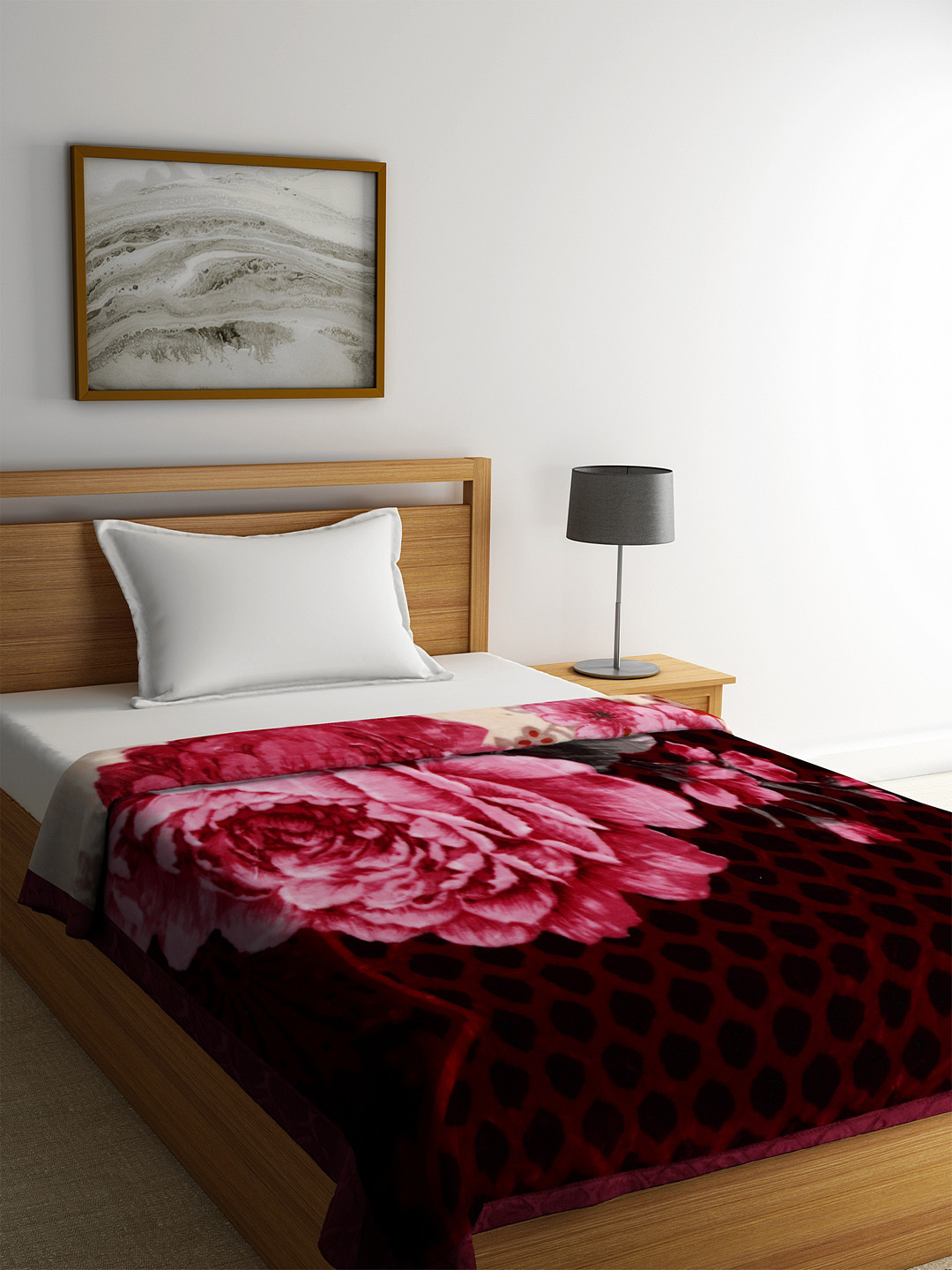 Buy BOMBAY DYEING Pink & Brown Floral Heavy Winter 600 GSM Single Bed
