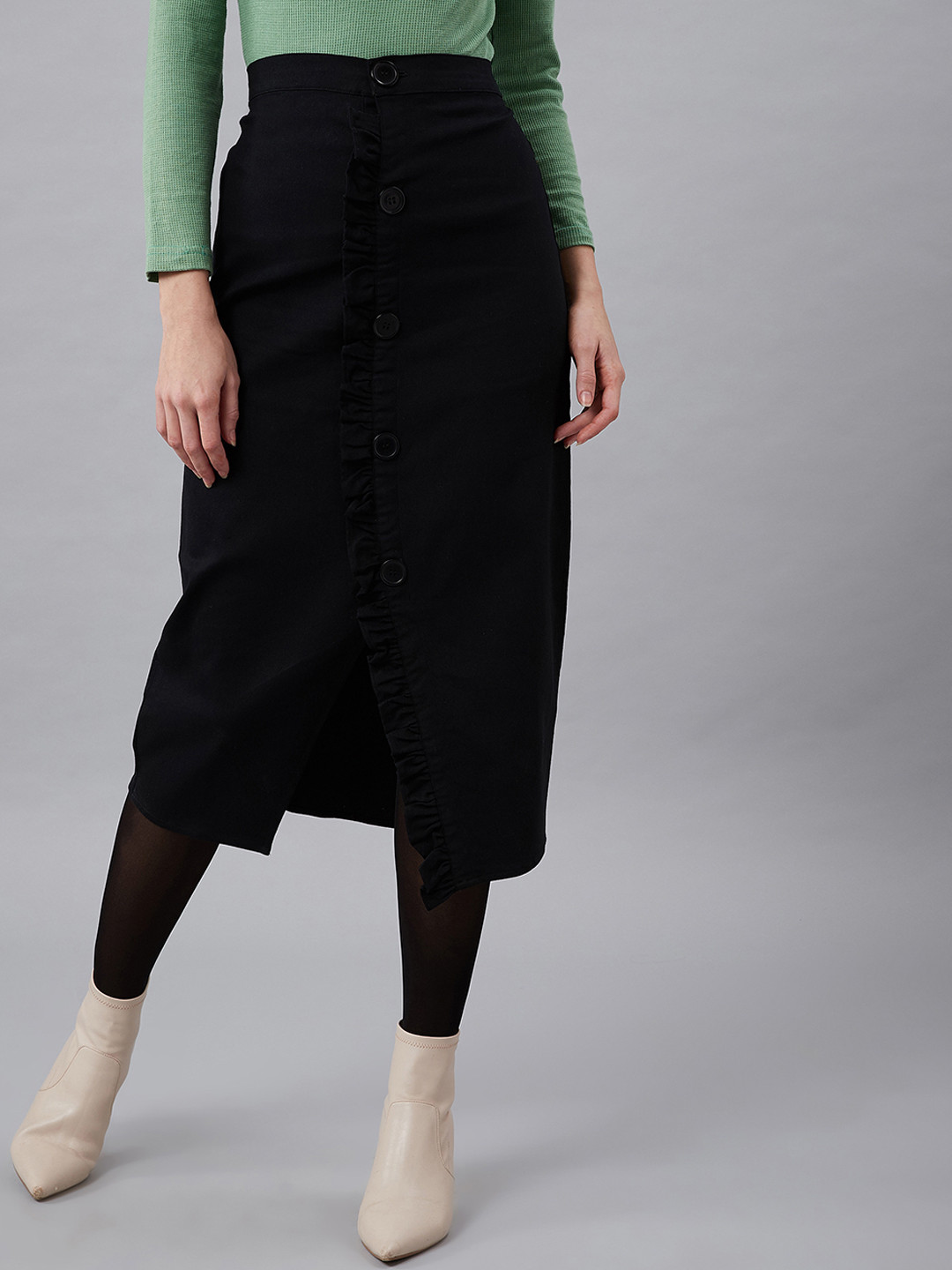 Buy Athena Women Black Solid Midi Denim Pencil Skirt Skirts for Women