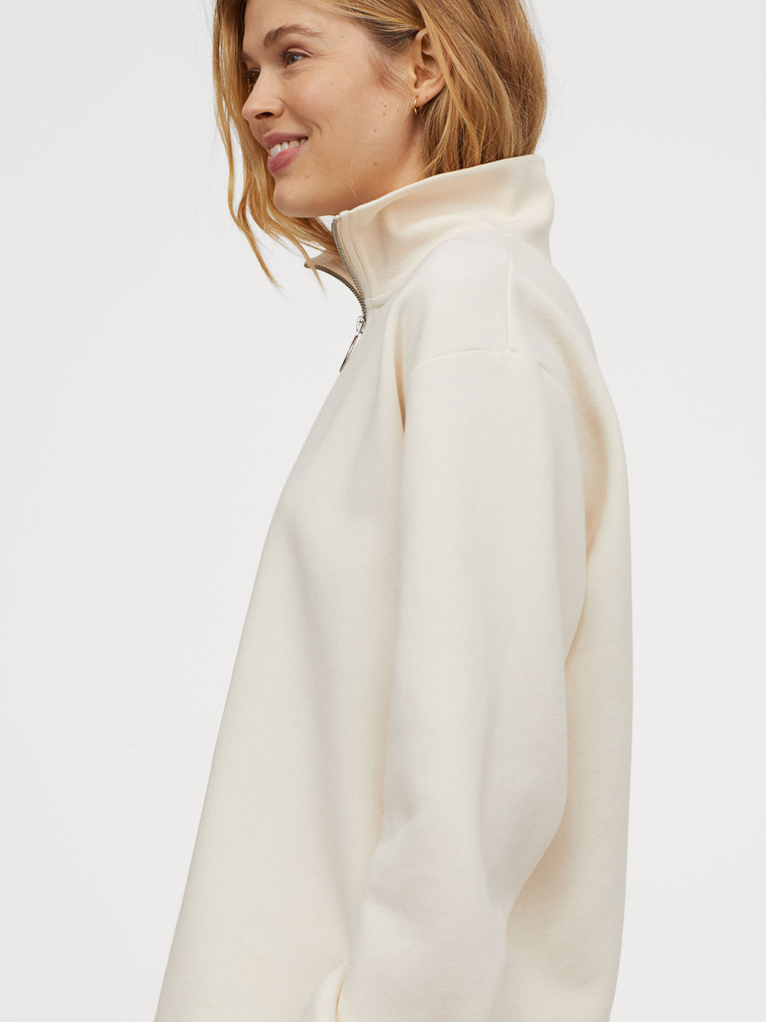 Buy H&M Cream Coloured Sweatshirt With A Zip Sweatshirts for Women