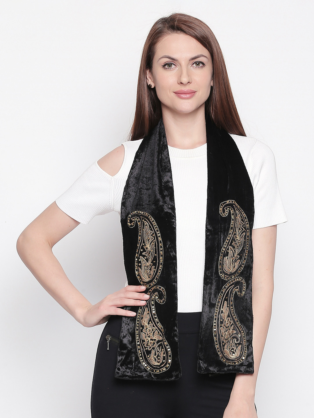 Buy Style Quotient Women Black Embroidered Stole Stoles for Women