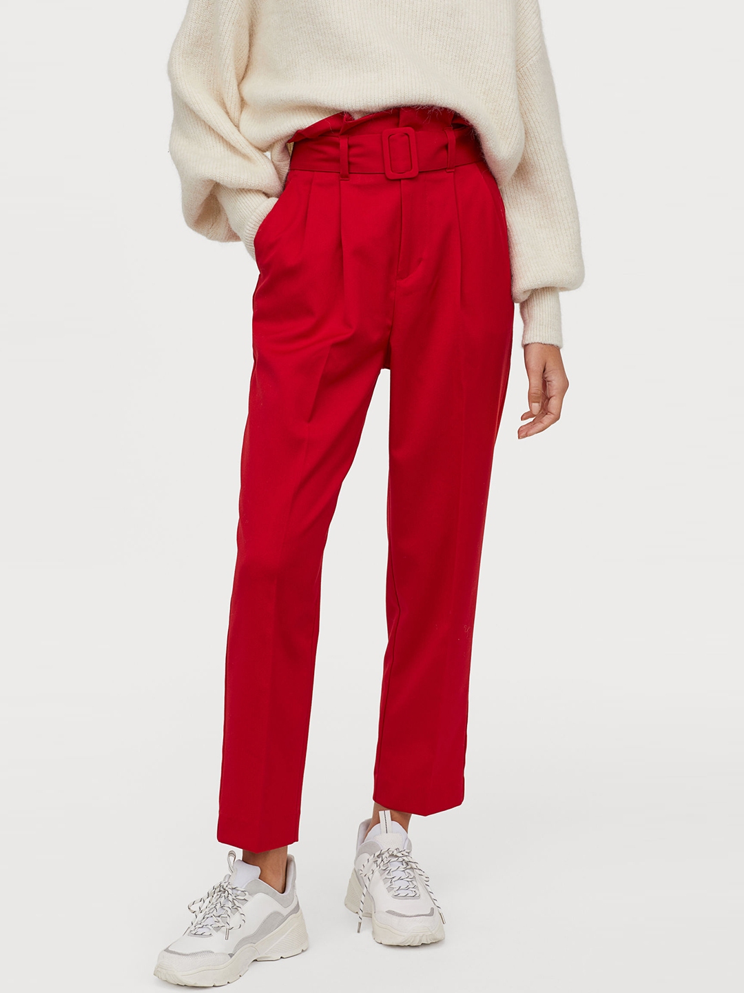 red paper bag trousers