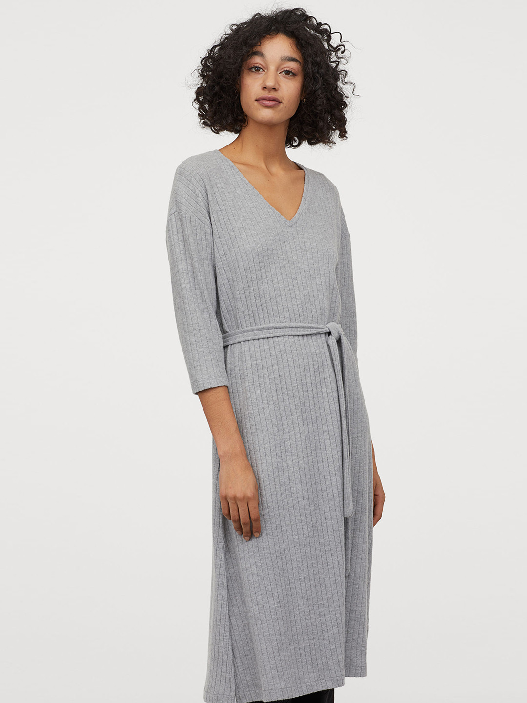 Buy H&M Grey Melange Ribbed Jersey Dress Dresses for Women 11150792