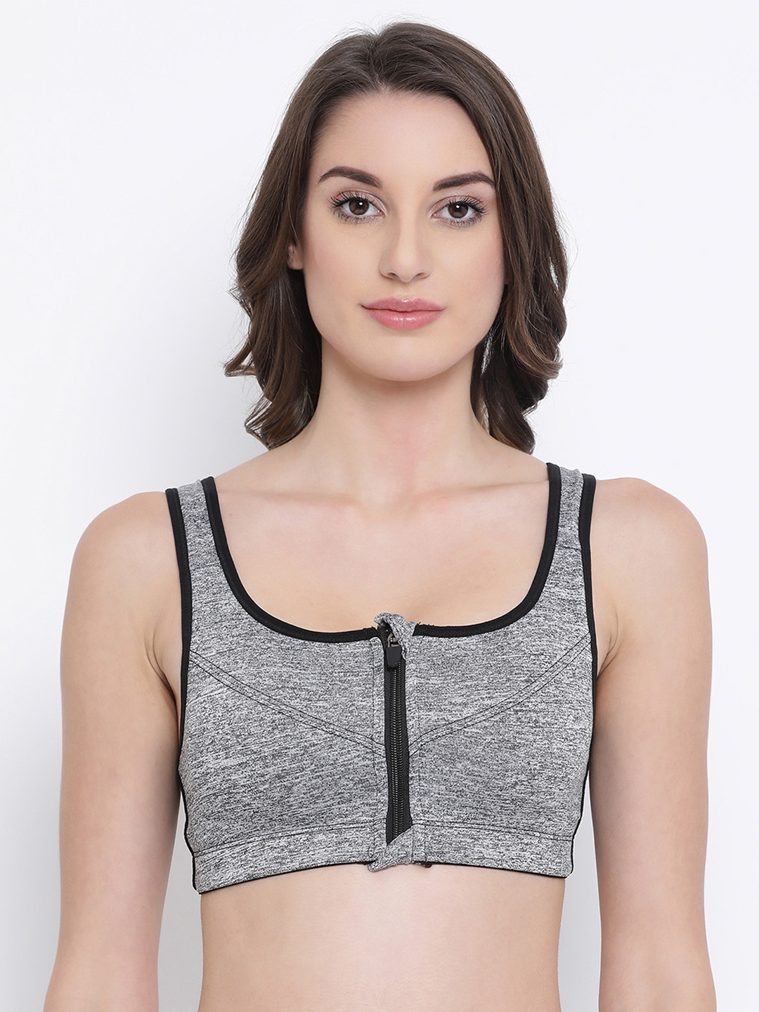 Buy Clovia Grey Solid Padded Non Wired Sports Bra BR1975P01 - Bra for ...