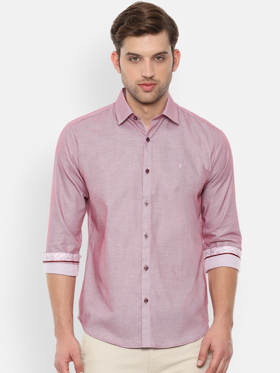 Buy V Dot Men Pink Slim Fit Solid Casual Shirt - Shirts for Men ...