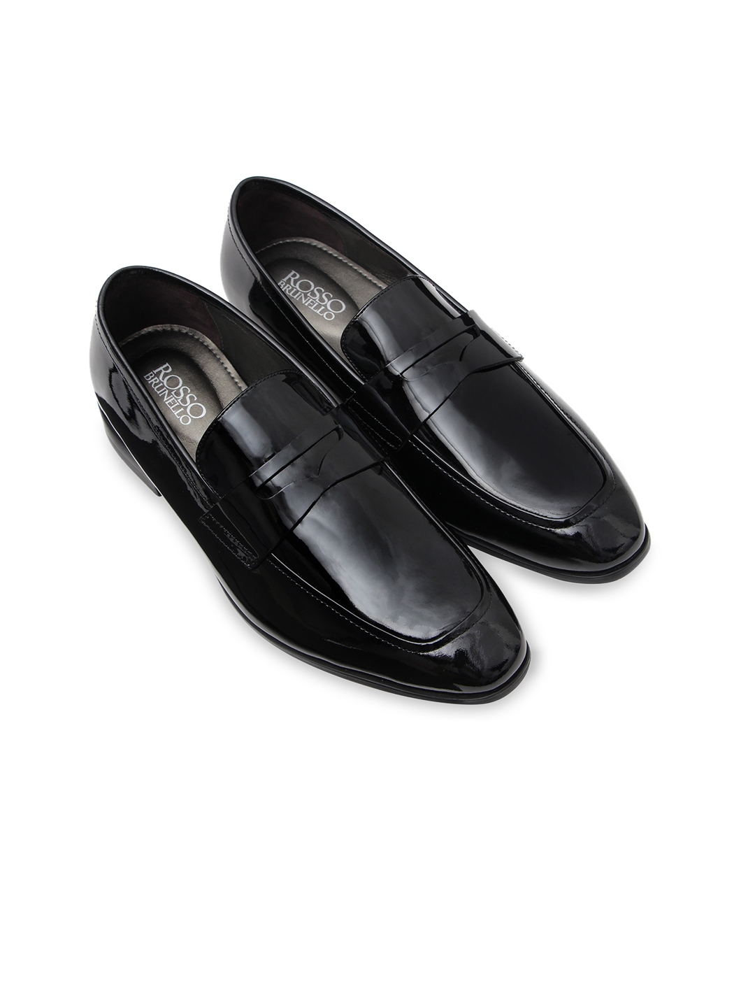 Buy ROSSO BRUNELLO Men Black Solid Formal Leather Penny Loafers ...