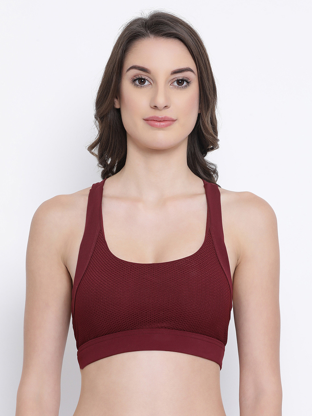 Buy Clovia Maroon Solid Padded Non Wired Sports Bra BR1974P09 Bra for