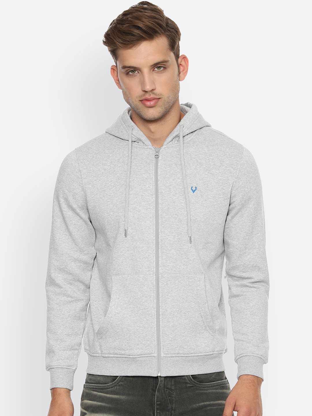 Buy Allen Solly Men Grey Solid Hooded Sweatshirt - Sweatshirts for Men ...