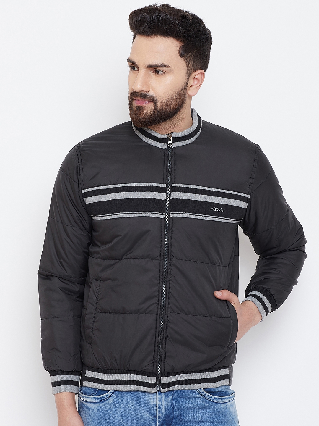 Buy Adobe Men Black Solid Padded Jacket - Jackets for Men 11171172 | Myntra
