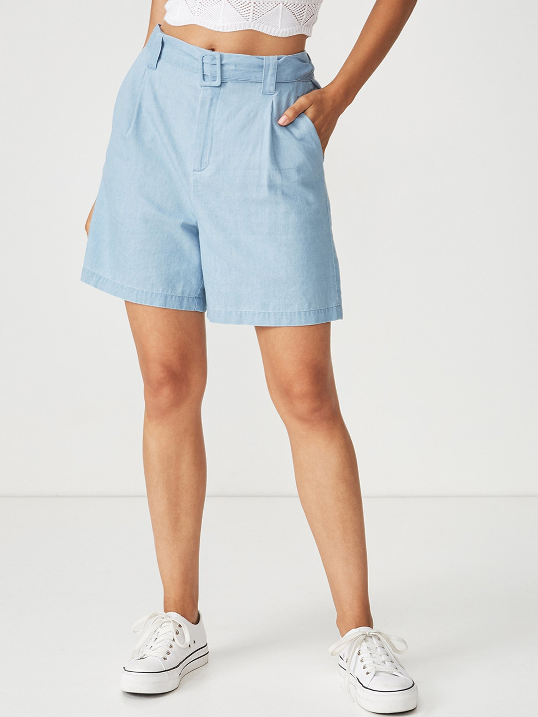 Buy COTTON ON Women Blue Solid Loose Fit Regular Shorts Shorts for