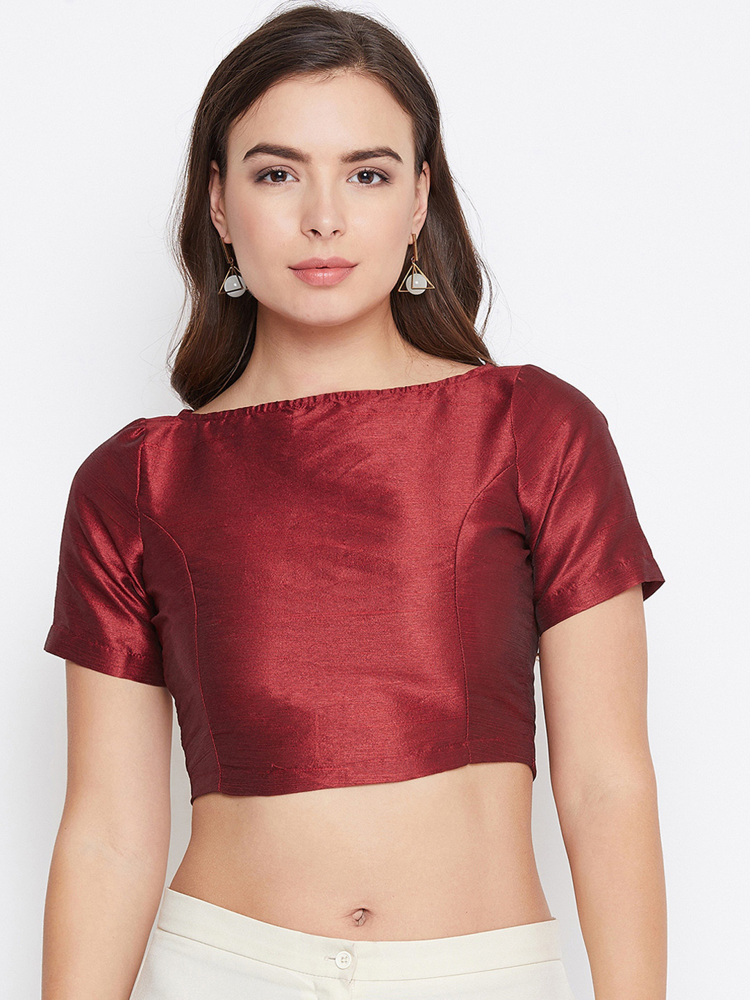 Buy Meee Women Maroon Solid Pure Silk Ethnic Crop Top - Tops for Women 11166818 | Myntra