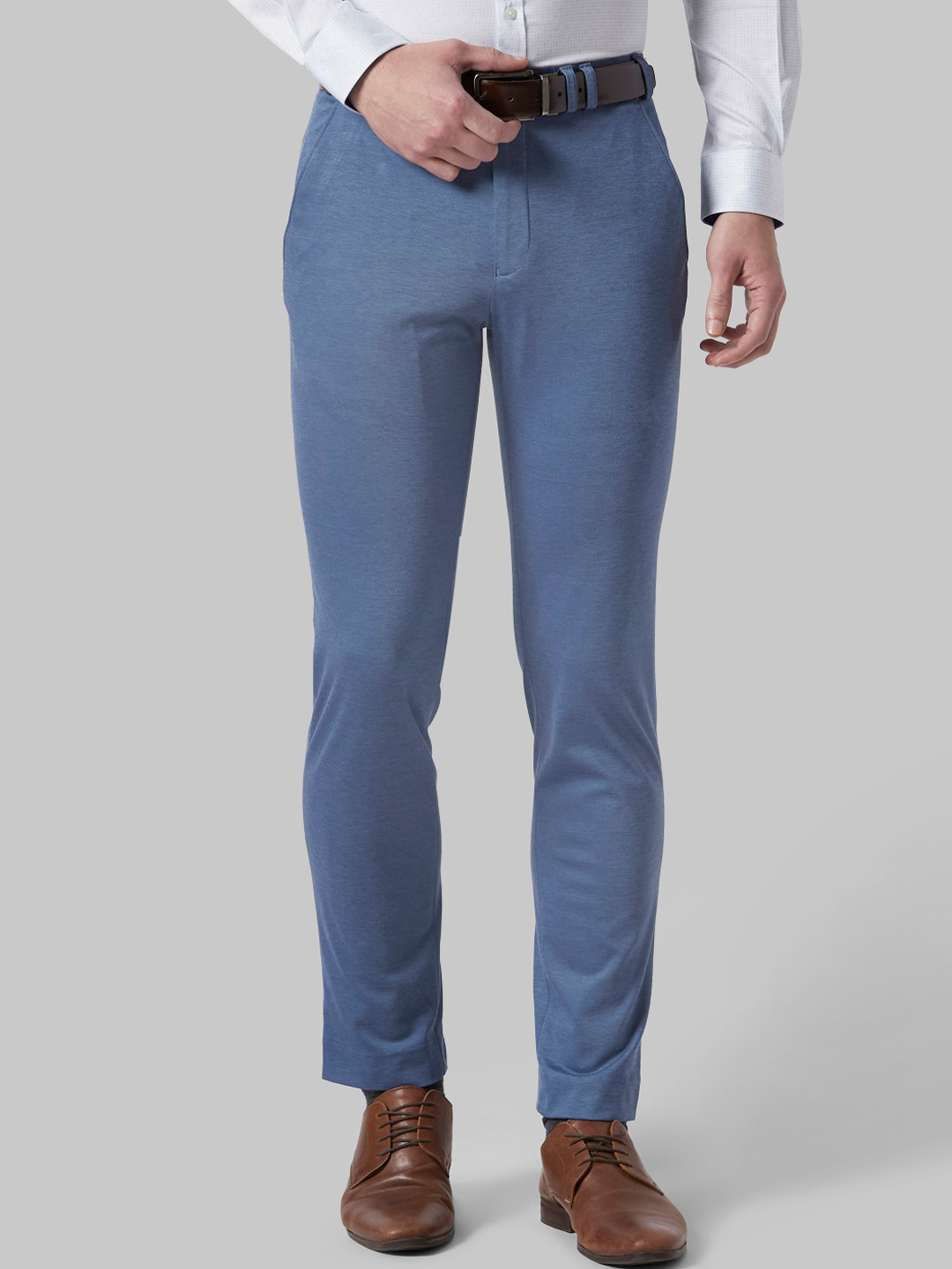 Buy Park Avenue Men Blue Regular Fit Solid Formal Trousers - Trousers ...