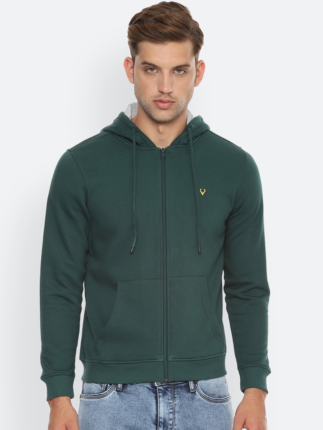 Buy Allen Solly Men Green Solid Hooded Sweatshirt - Sweatshirts for Men 11172616 | Myntra
