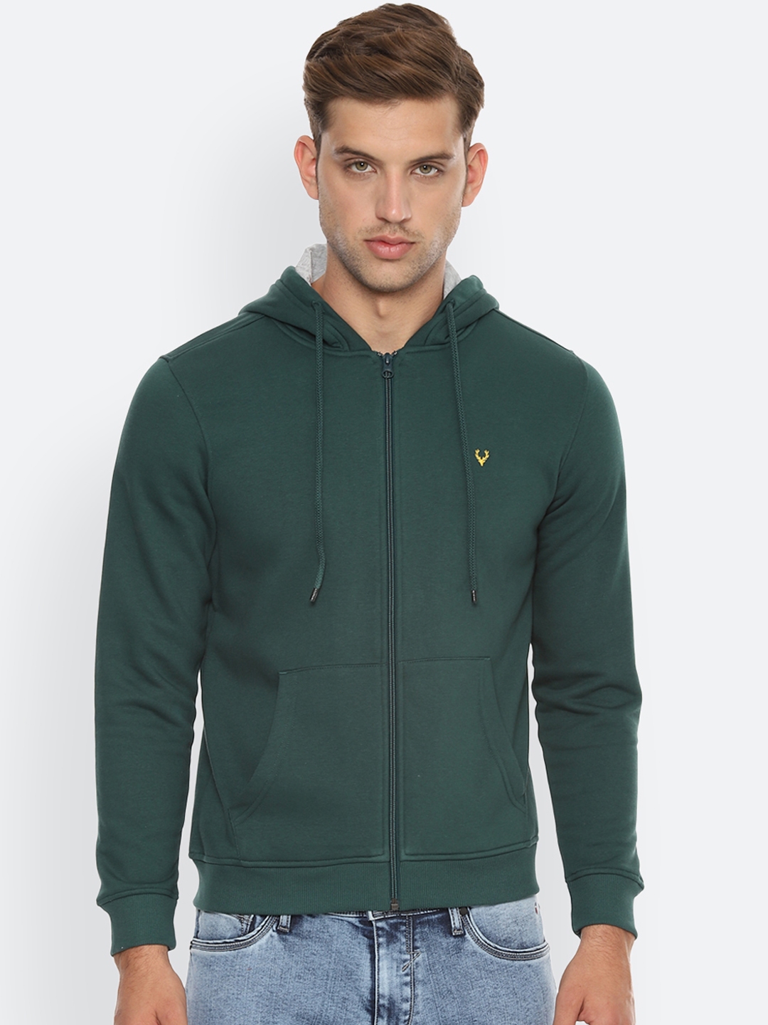 Buy Allen Solly Men Green Solid Hooded Sweatshirt - Sweatshirts for Men ...