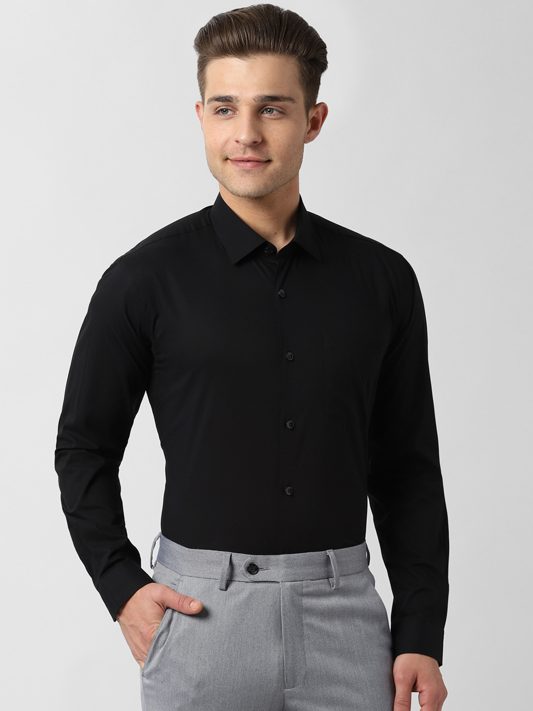 Buy Peter England Men Black Regular Fit Solid Formal Shirt ...