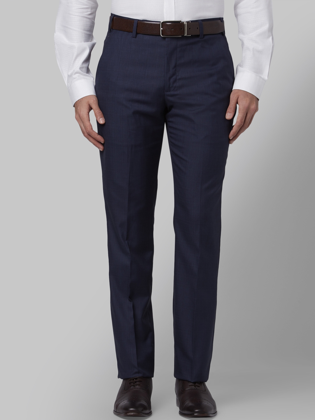 Buy Park Avenue Men Navy Blue Regular Fit Checked Formal Trousers ...