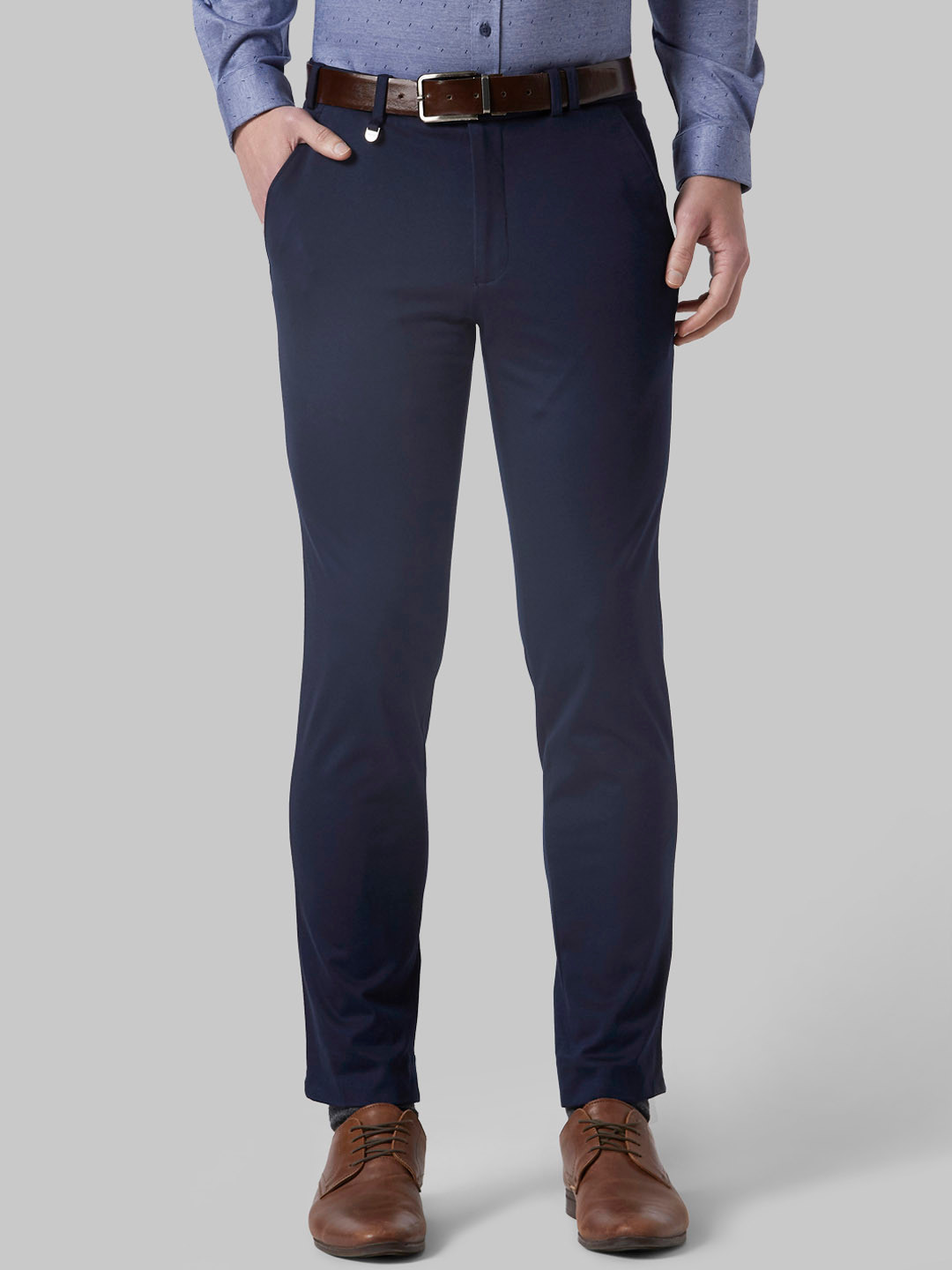 Buy Park Avenue Men Blue Regular Fit Solid Formal Trousers - Trousers ...