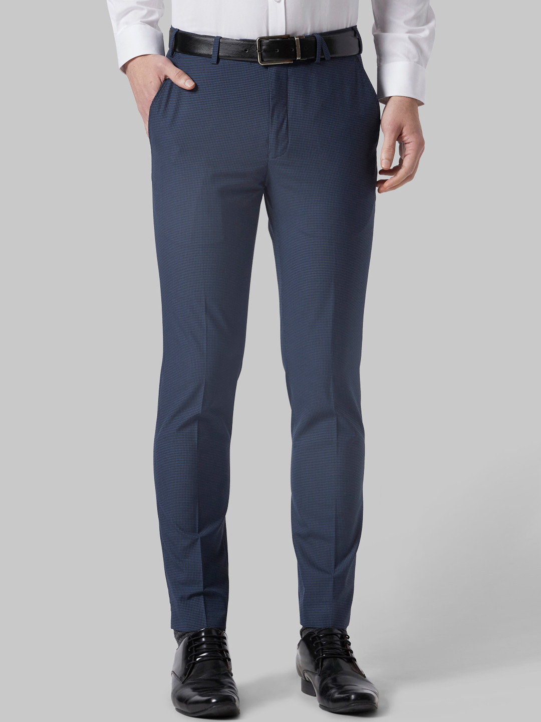 Buy Park Avenue Men Blue Checked Regular Fit Formal Trousers - Trousers ...