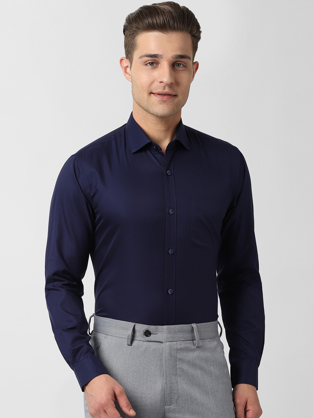 Buy Peter England Men Navy Blue Regular Fit Solid Formal Shirt Shirts