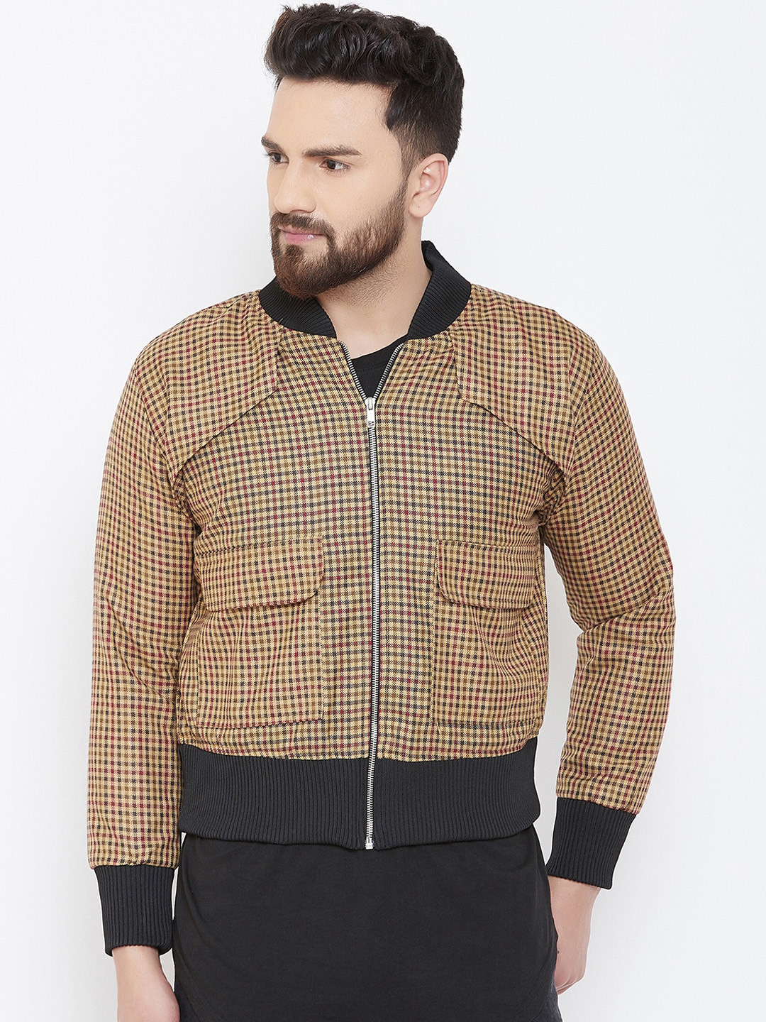 Buy FUGAZEE Men Mustard Yellow Checked Bomber Jackets for Men 11170950 Myntra