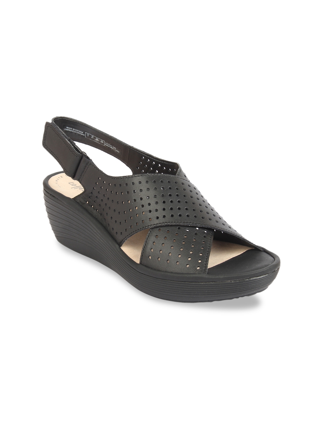 clarks black leather heels