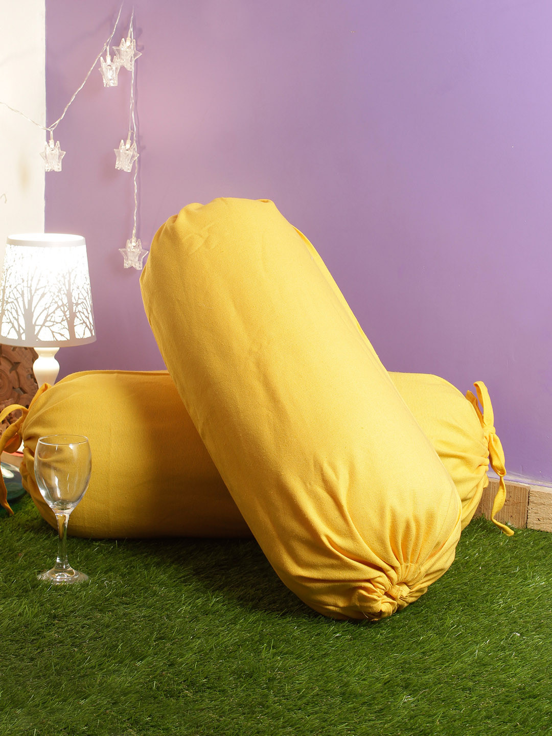 Buy Soumya Set Of 2 Yellow Solid Bolster Covers Bolster Covers for