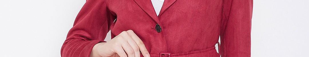 Buy Okane Women Red Striped Overcoat - Coats for Women 11178282 | Myntra