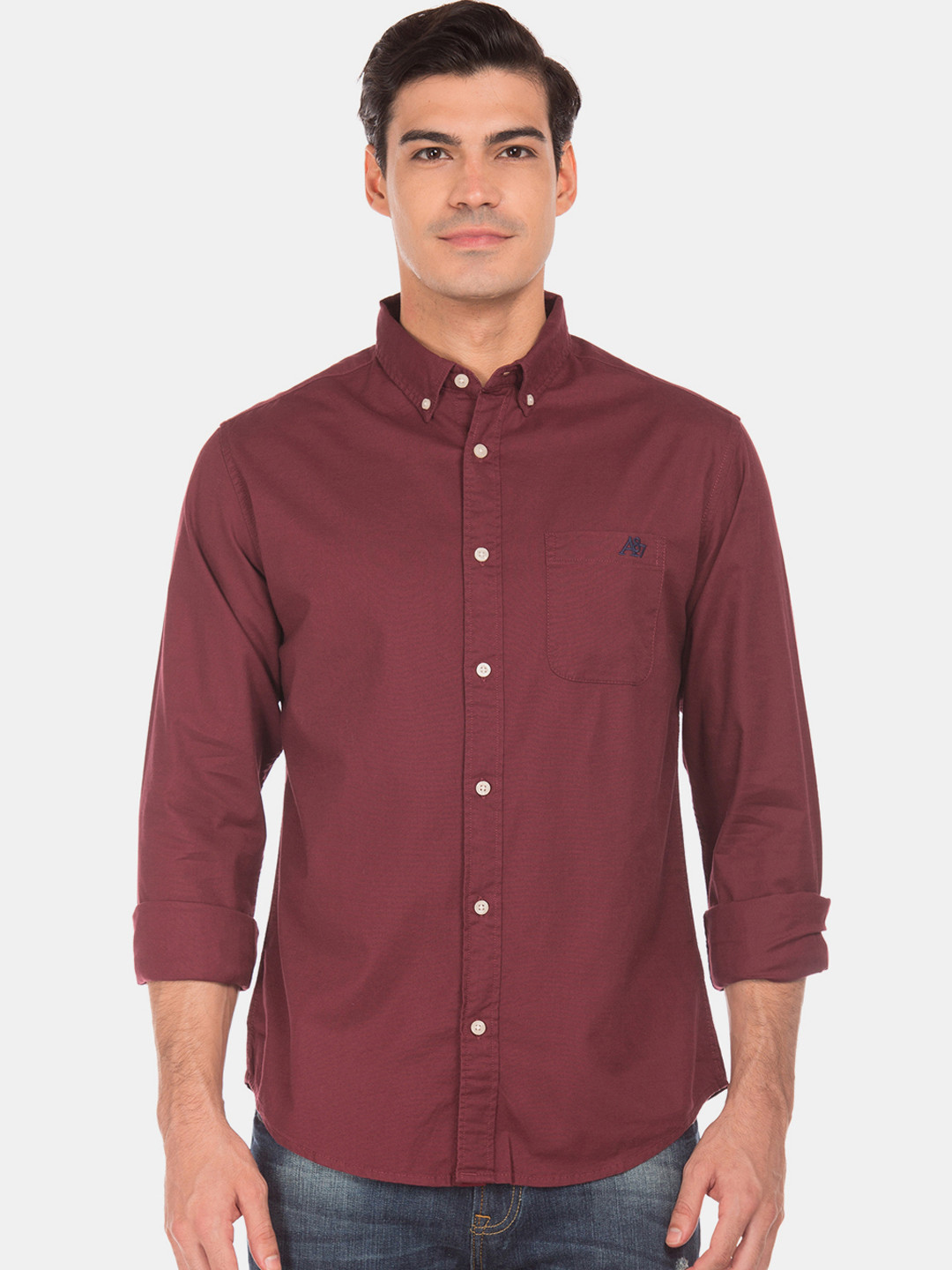 Buy Aeropostale Men Maroon Regular Fit Solid Casual Shirt - Shirts for ...