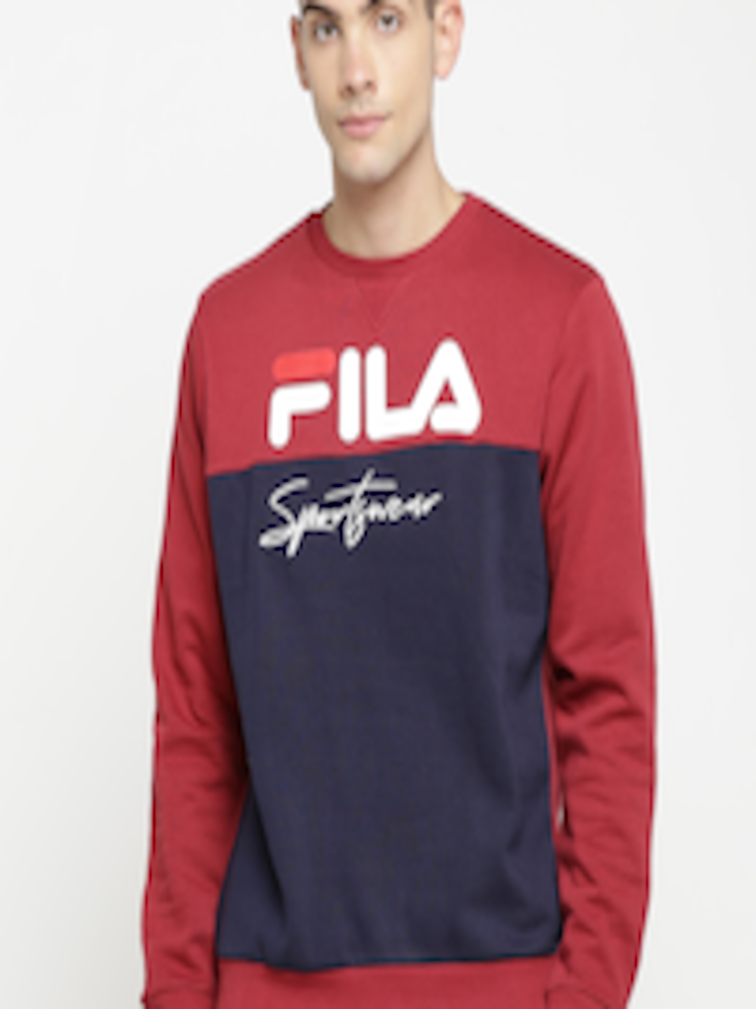 Buy FILA Men Red & Navy Blue Printed Sweatshirt - Sweatshirts for Men ...
