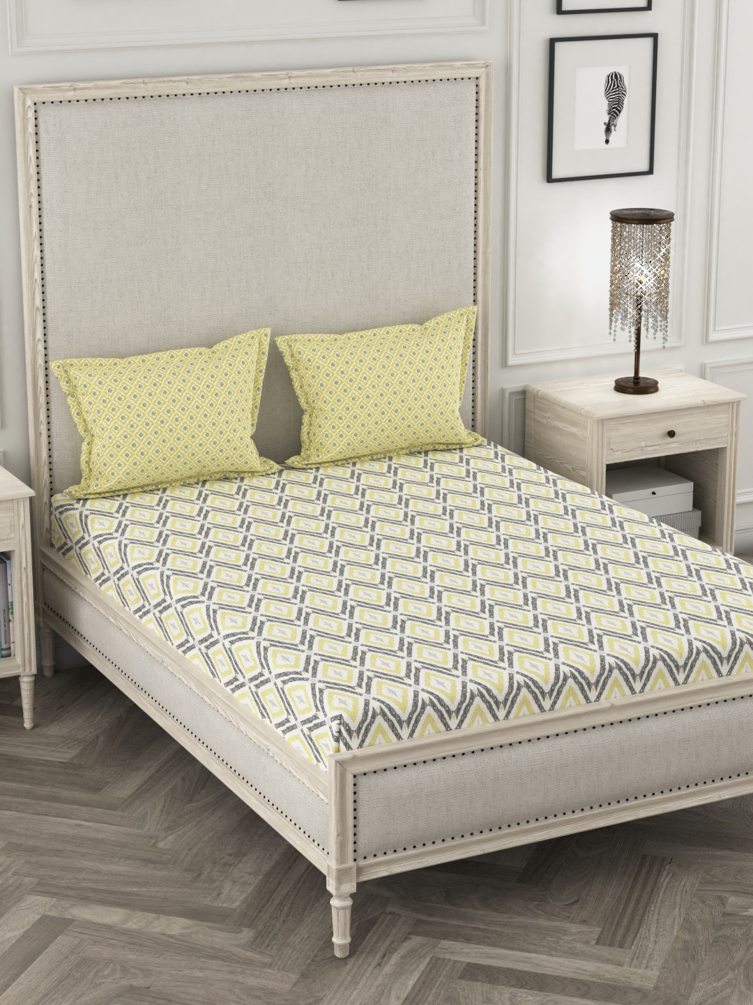 Buy Portico New York White & Grey Geometric 144 TC Cotton 1 King