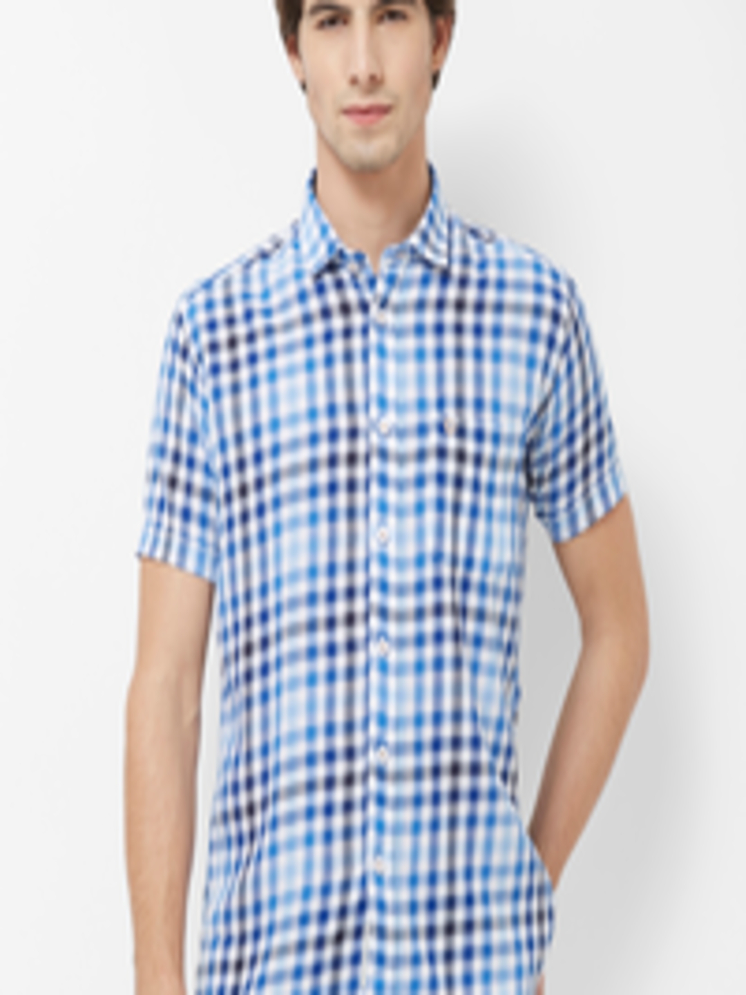Buy Integriti Men White & Blue Slim Fit Checked Casual Shirt - Shirts ...