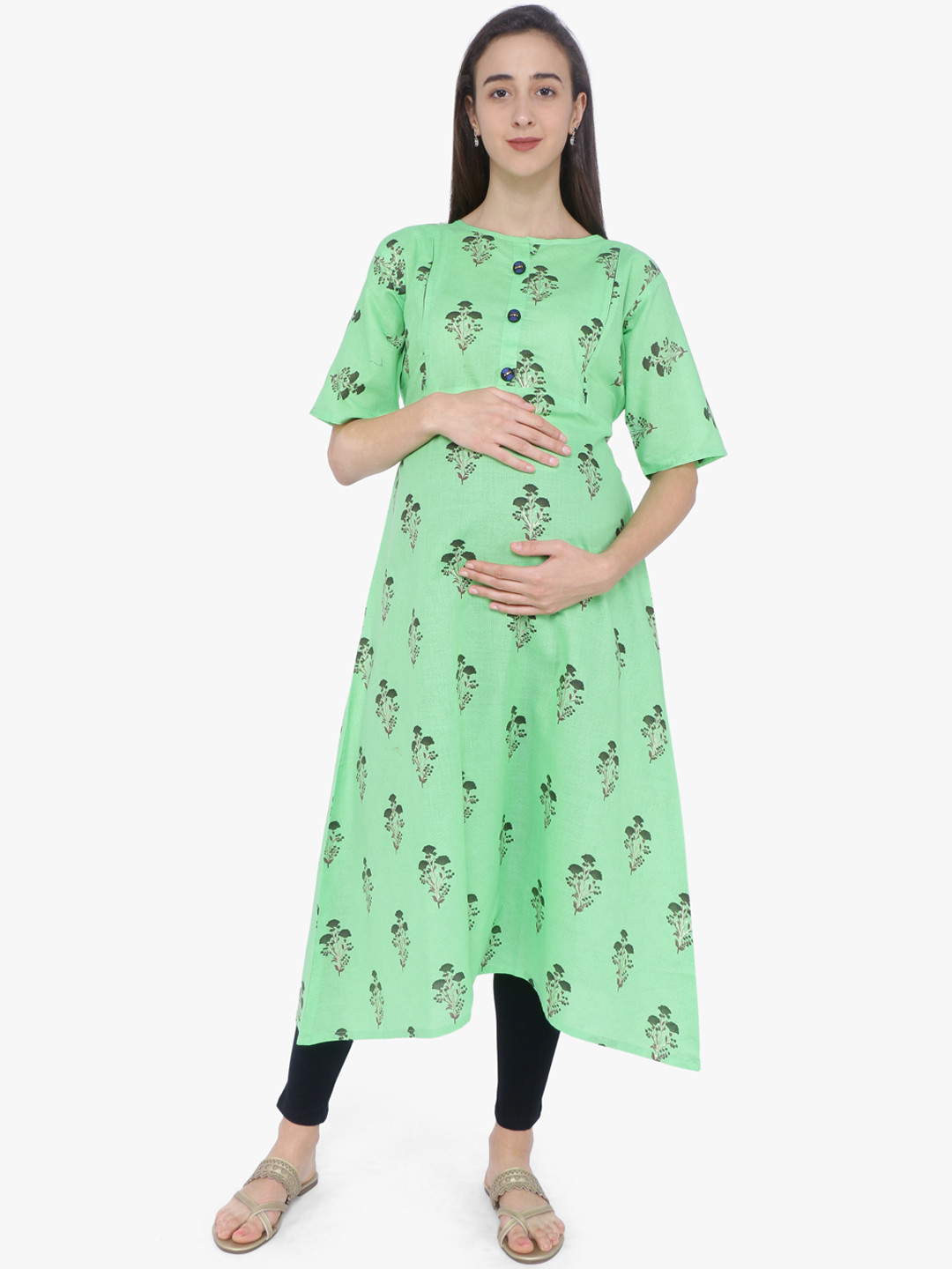 Buy MomToBe Women Green Printed Maternity A Line Sustainable Kurta