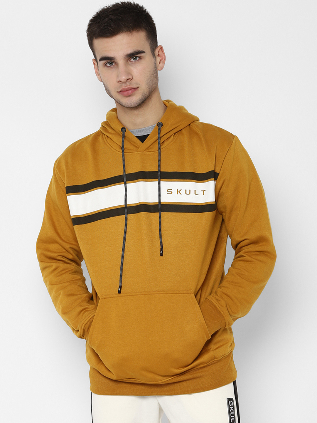 Buy SKULT By Shahid Kapoor Men Mustard Yellow Printed Hooded Sweatshirt