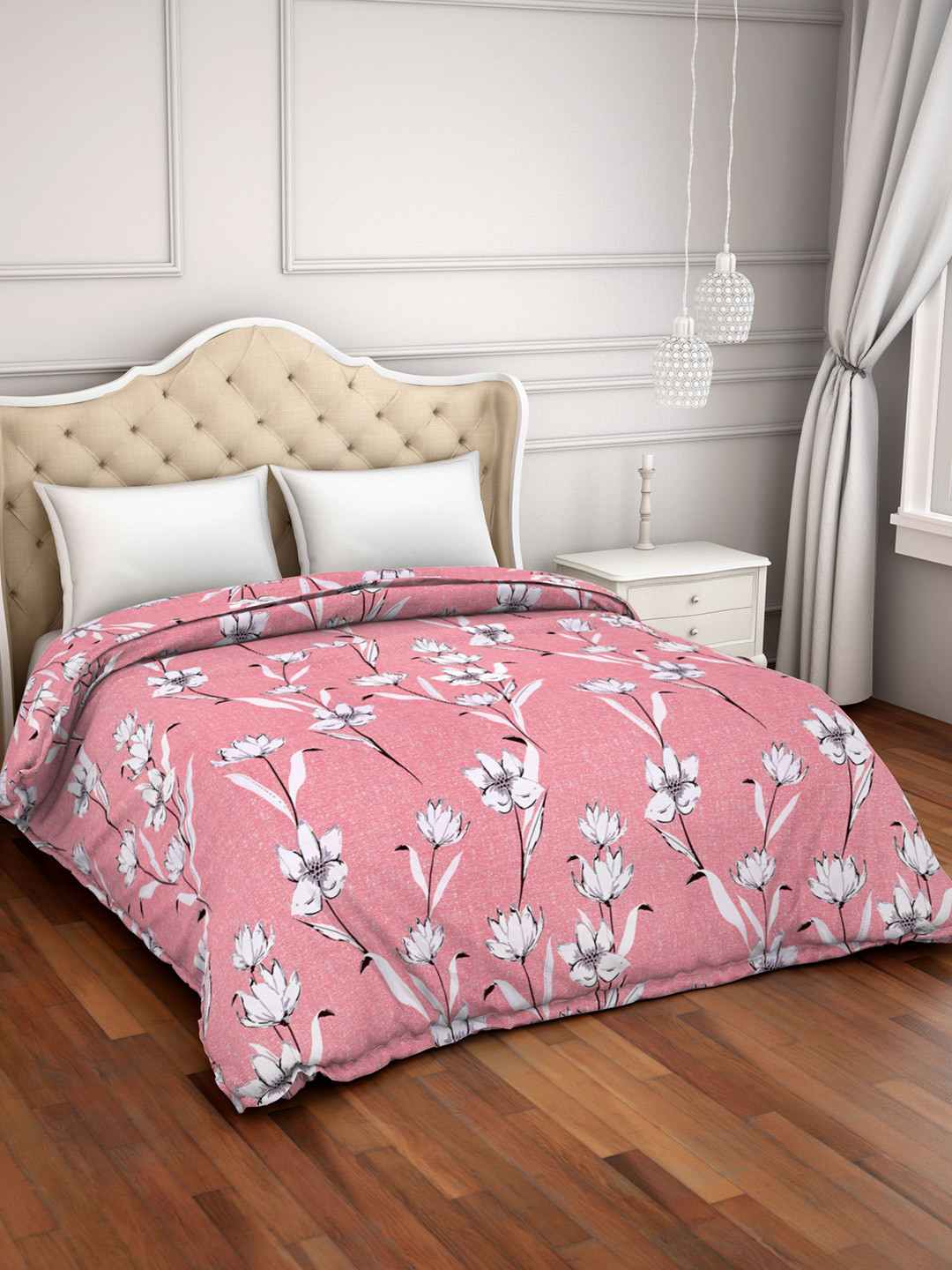 Buy Welspun Pink & White Floral AC Room 110 GSM Reversible Double Bed