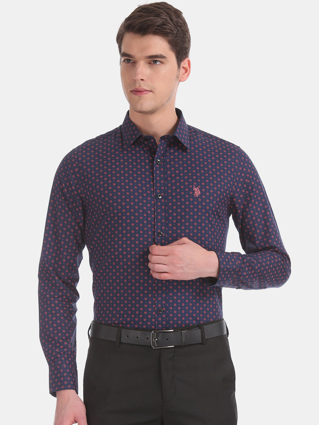 Buy U.S. Polo Assn. Men Blue Regular Fit Printed Formal Shirt Shirts