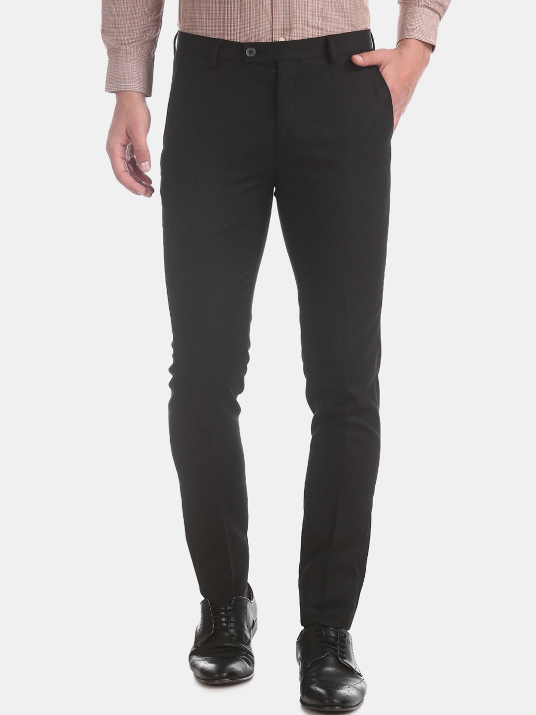 Buy Arrow Men Black Skinny Fit Solid Formal Trousers - Trousers for Men ...