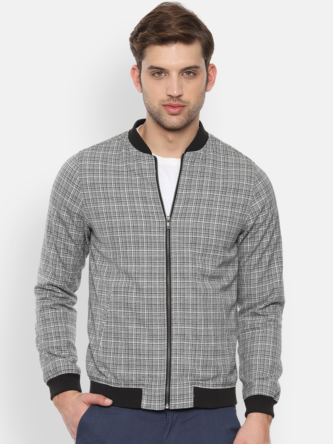 Buy V Dot Men Grey Checked Bomber Jacket Jackets for Men 11206000