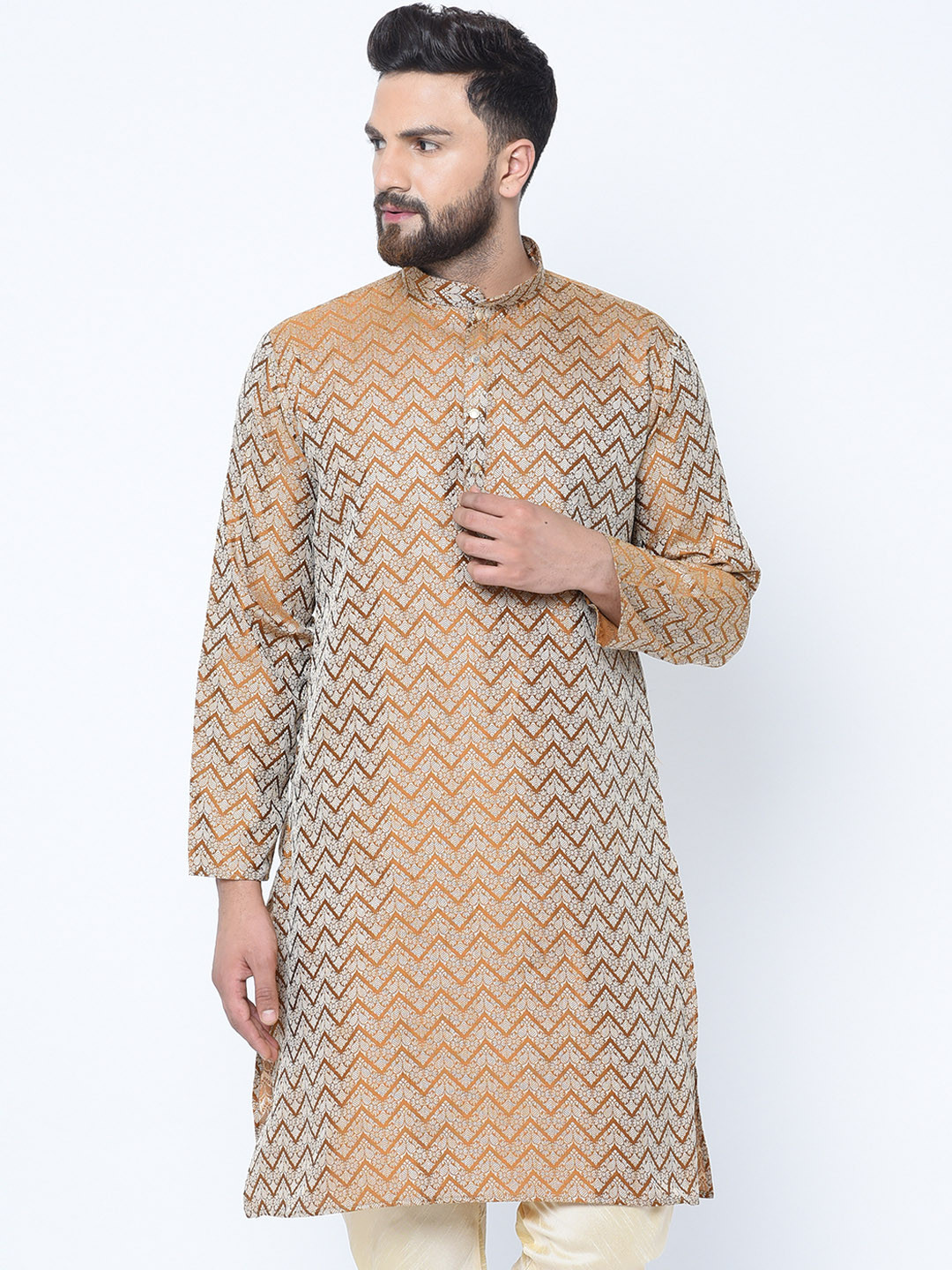 Buy TAG 7 Men Brown Woven Design Straight Kurta Kurtas for Men